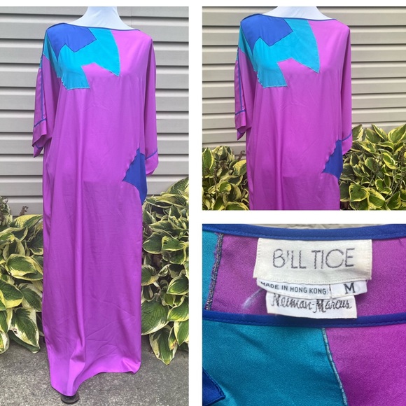 EUC Vintage Bill Tice Neiman Marcus Purple Poly Caftan Muumuu Mimi - Picture 1 of 8
